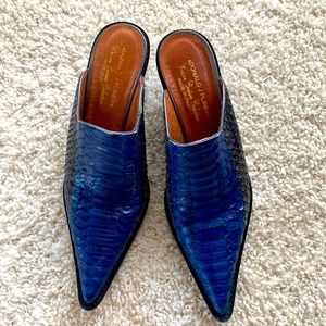 Donald Pliner navy snakeskin mules